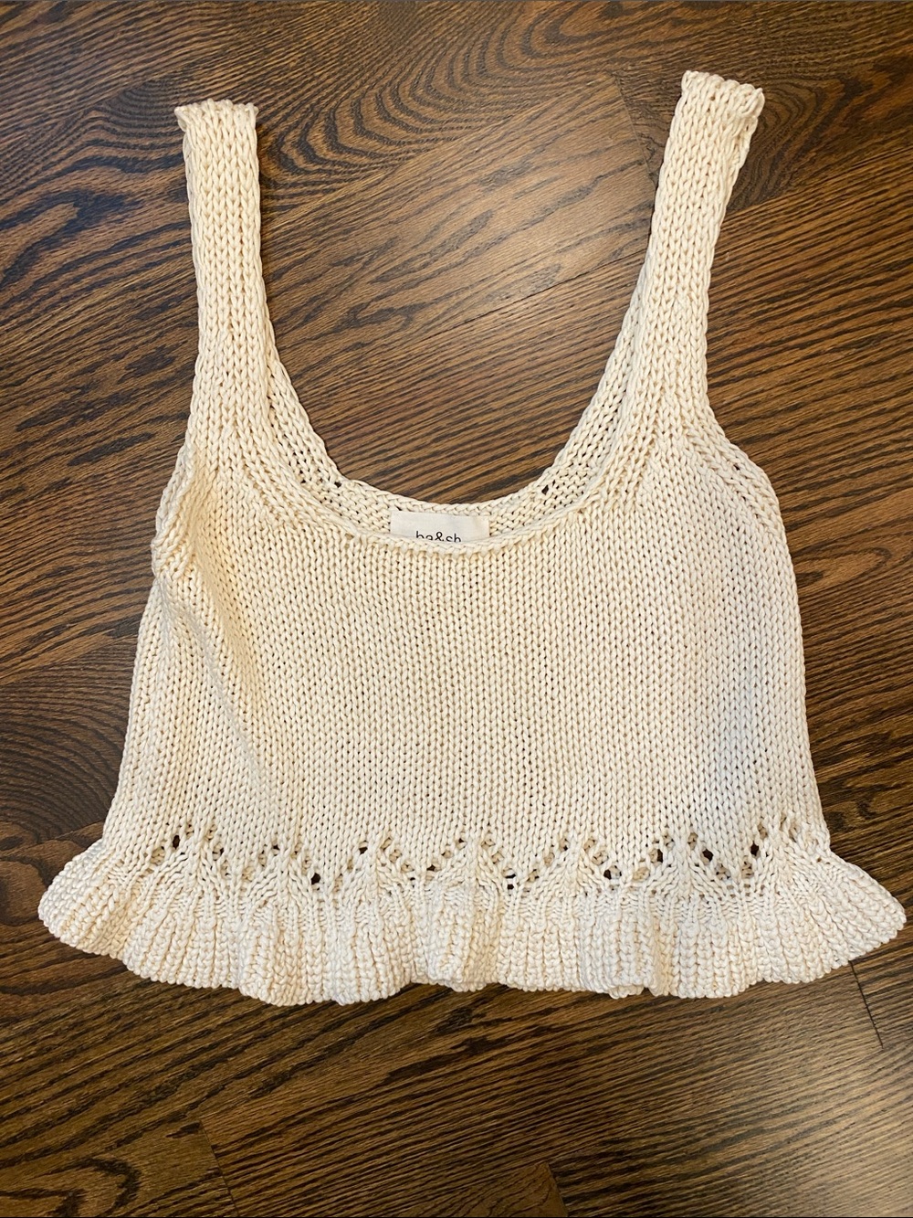 ba&sh Cream Knit Ruffle-Hem Tank Top